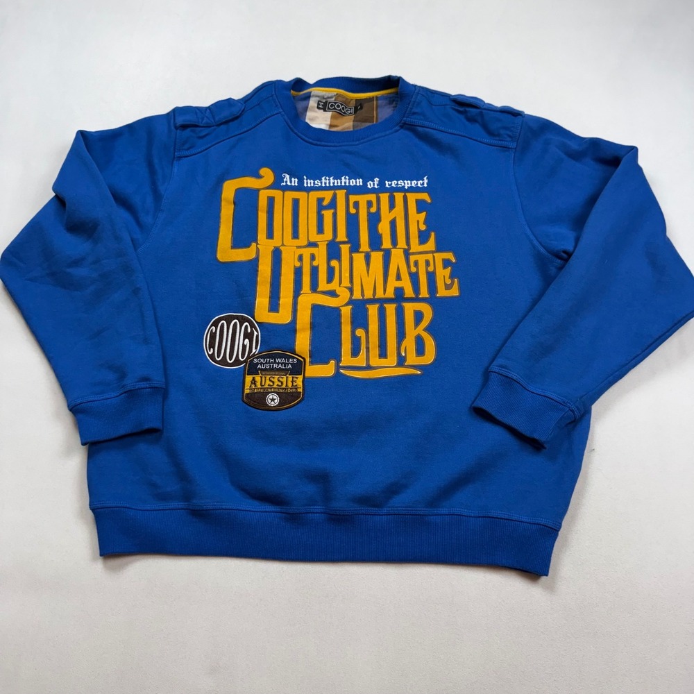Coogi The Ultimate Club Blue Graphic Crewneck Sweatshirt Mens XL Aussie Patch